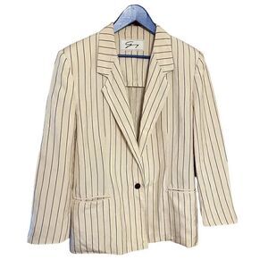 Cream and Blue striped slubbed silk blazer - Guy